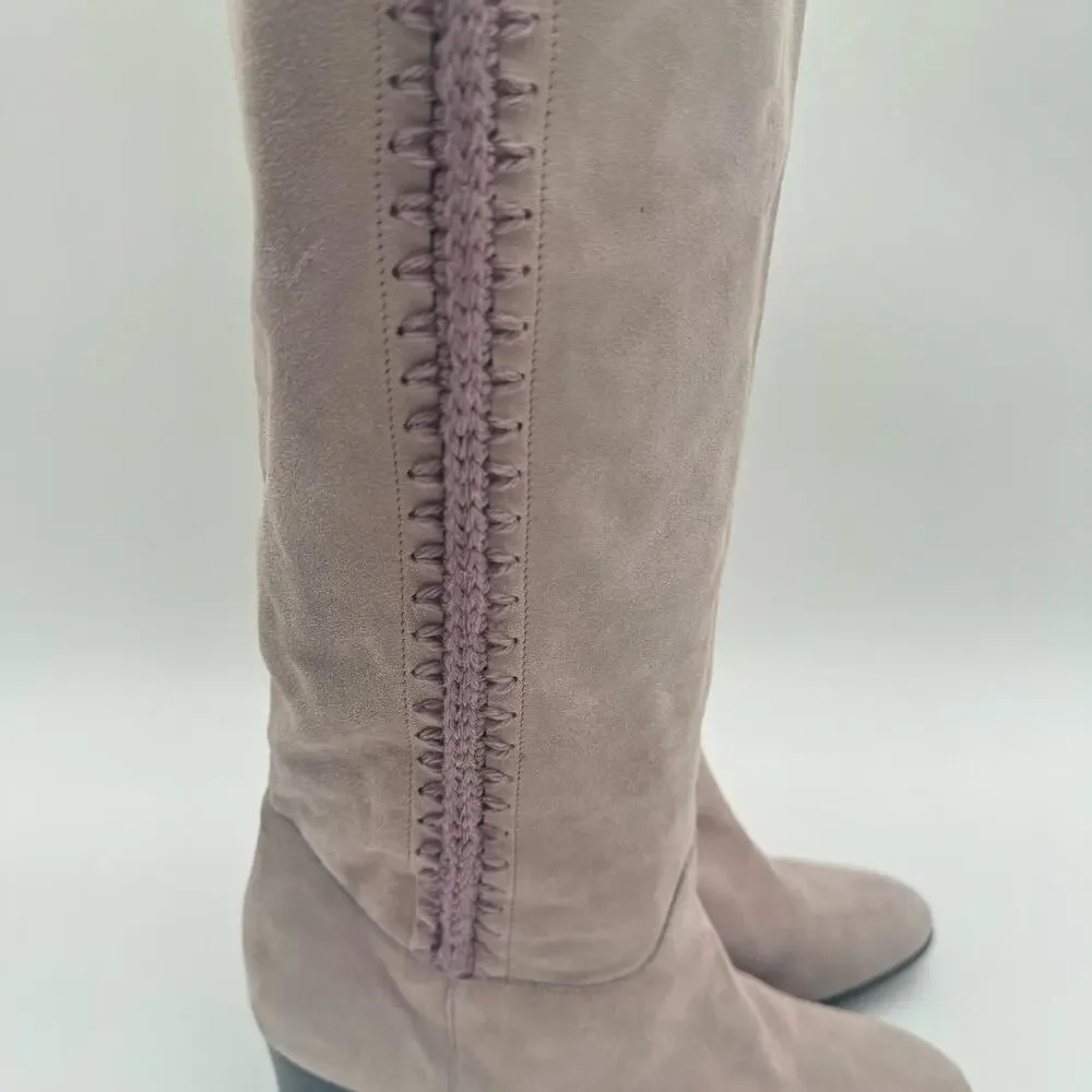 Hugo Boss Italian Suede Leather Crochet Lavender Pull On Designer Boots EU39
